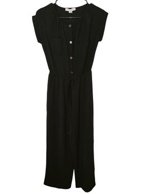 Monteau Black Button-Front Drawstring Waist Jumpsuit